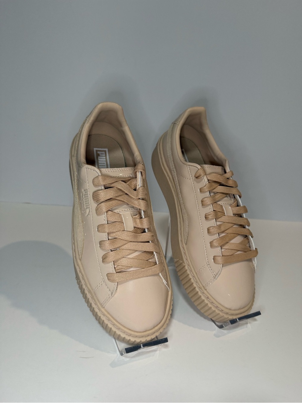 Puma Basket Platform Patent Frappe Nude Patent Sneakers Women’s Size 7 - Picture 3 of 14